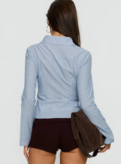 Cottesloe Long Sleeve Blouse Top Blue Stripe
