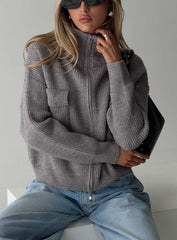 Too Busy Zip Up Sweater Grey