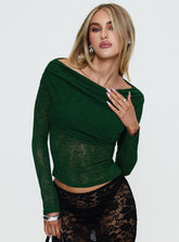 Watch The Sunset Off Shoulder Long Sleeve Top Green