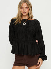 Xamira Ruched Long Sleeve Top Black