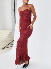 Hailees Lace Strapless Maxi Dress Red