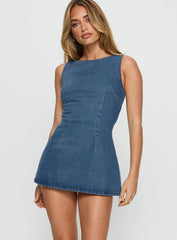 Ainsleigh Shift Denim Playsuit Mid Blue Wash