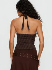 Nickole Halter Tailored Top Brown Stripe