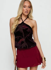 Fiorella Top Floral Devore Burgundy
