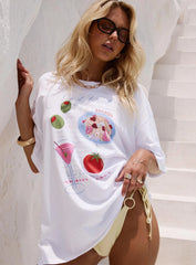 Dine With Me Oversized Graphic Top White