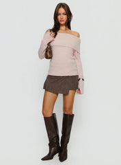Clairissa Off Shoulder Knit Sweater Pink