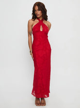 Ending Credits Halter Twist Maxi Dress Red Burnout