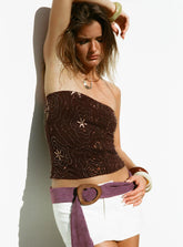 Vania Bead Detail Strapless Top Chocolate