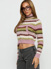Keeva Zip Through Knit Jumper Pink / Green Stripe