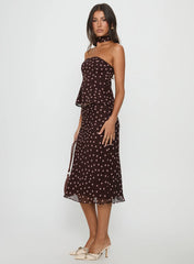 Sydni Midi Bias Cut Skirt Chocolate / Pink Polka