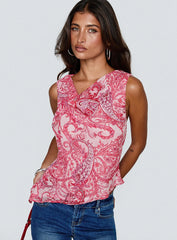 Blame The Rain Cowl Neck Top Pink Paisley