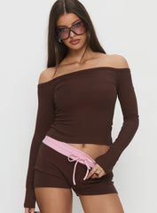 Baseline Off Shoulder Top Brown