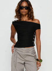 Laude Eyelet Off Shoulder Top Black