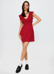 Cherry Schnapps Flutter Mini Dress Red Polka