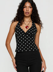 Alter Of Love Halter Top Black Polka