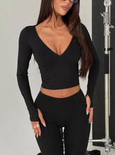 New Horizons Long Sleeve V Neck Top Black