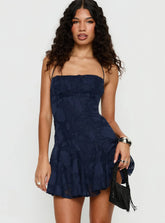 Songbirds Godet Mini Dress Navy Burnout