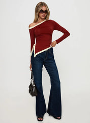 Fake Smile Long Sleeve Top Burgundy / Cream