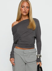 Party Hour Off Shoulder Top Charcoal