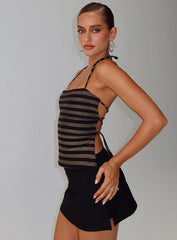 The Player Backless Tie Neck Top Gold / Black Stripe