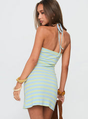 Cavatina Halter Mini Dress Blue Stripe