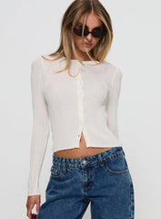 Cowrie Long Sleeve Button Up Top White