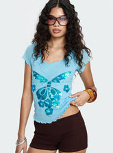 Reannah Sequin Short Sleeve Top Blue