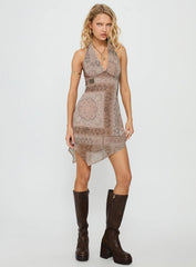 Spartacus Halter Mini Dress Brown Multi