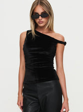 Dream Came True Asymmetrical Velvet Top Black