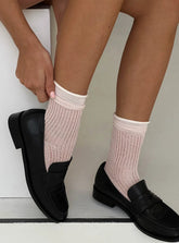 Daliar Contrast Trim Socks Pink
