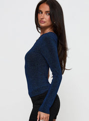 Dance All Night One Sleeve Top Navy Glitter