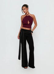 Lindie Tie Back Ring Detail Top Wine