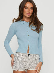 Loriann Collared Knit Cardigan Blue