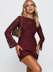 Jadee Long Sleeve Mini Dress Burgundy Floral