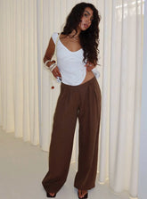 Vianca Low Rise Linen Pant Chocolate