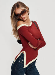 Fake Smile Long Sleeve Top Burgundy / Cream