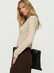 Selbey Fluffy Cinched Waist Off Shoulder Top Cream Marle