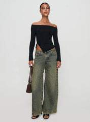 Endellion Off Shoulder Long Sleeve Top Black