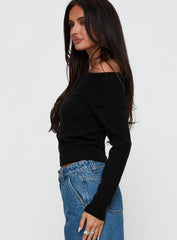 One For Me Off The Shoulder Long Sleeve Sweater Black
