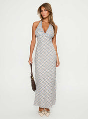 Evienna Halter Maxi Dress Blue Check