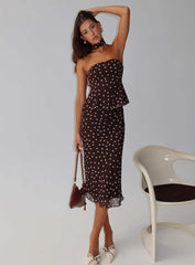 Sydni Midi Bias Cut Skirt Chocolate / Pink Polka
