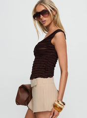 Lylah Frill Detail Top Brown