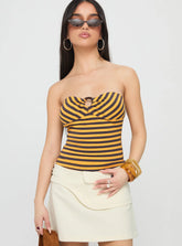 Ravon Ring Detail Strapless Top Yellow Stripe