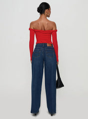 Naylor Rip Mid Rise Wide Leg Jeans Dark Blue Wash