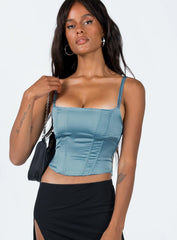 Zora Satin Corset Top Blue