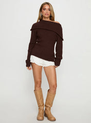 Kinslea Off Shoulder Knit Sweater Brown