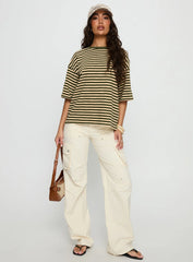 Settle Down Short Sleeve Top Green / Cream Stripe