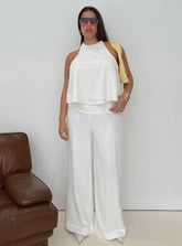 Silver Moon Linen Blend Tie Pants White Curve