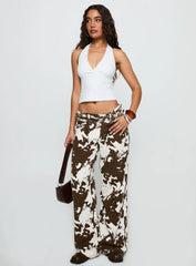 Baccarat Mid Rise Wide Leg Belted Pant Cow Print
