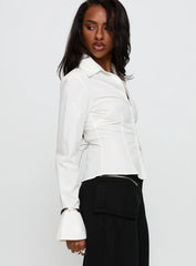 By The Phone Long Sleeve Collared Top White